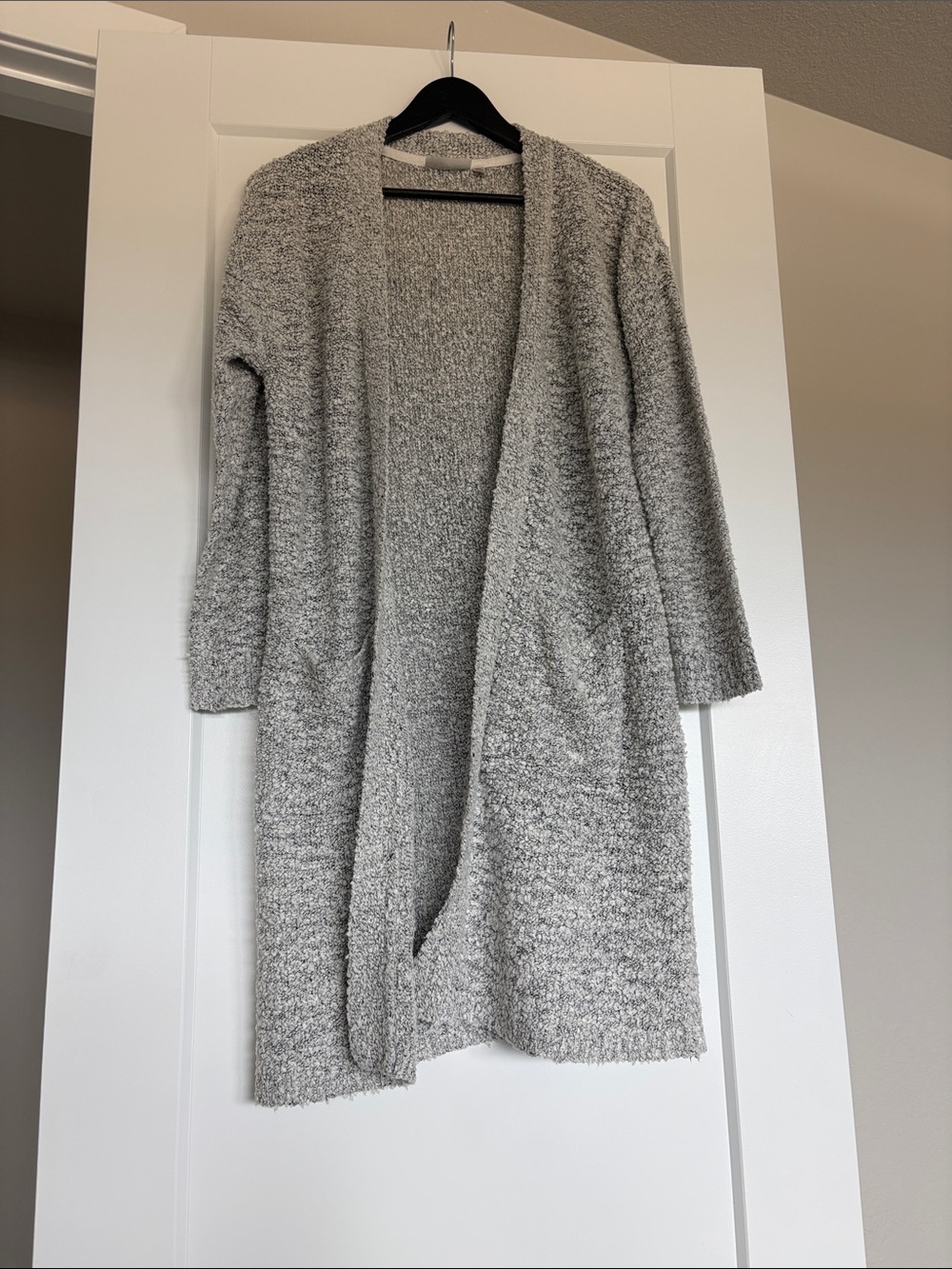 RD Style Gray Bouclé Open-Front Cardigan with Pockets
